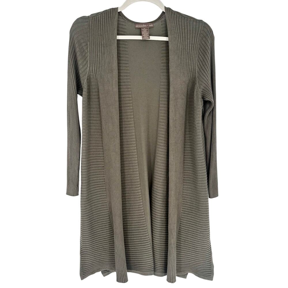 Alexandra + Oak Olive Green Ribbed Open Front Long Cardigan Sweater Size XXL